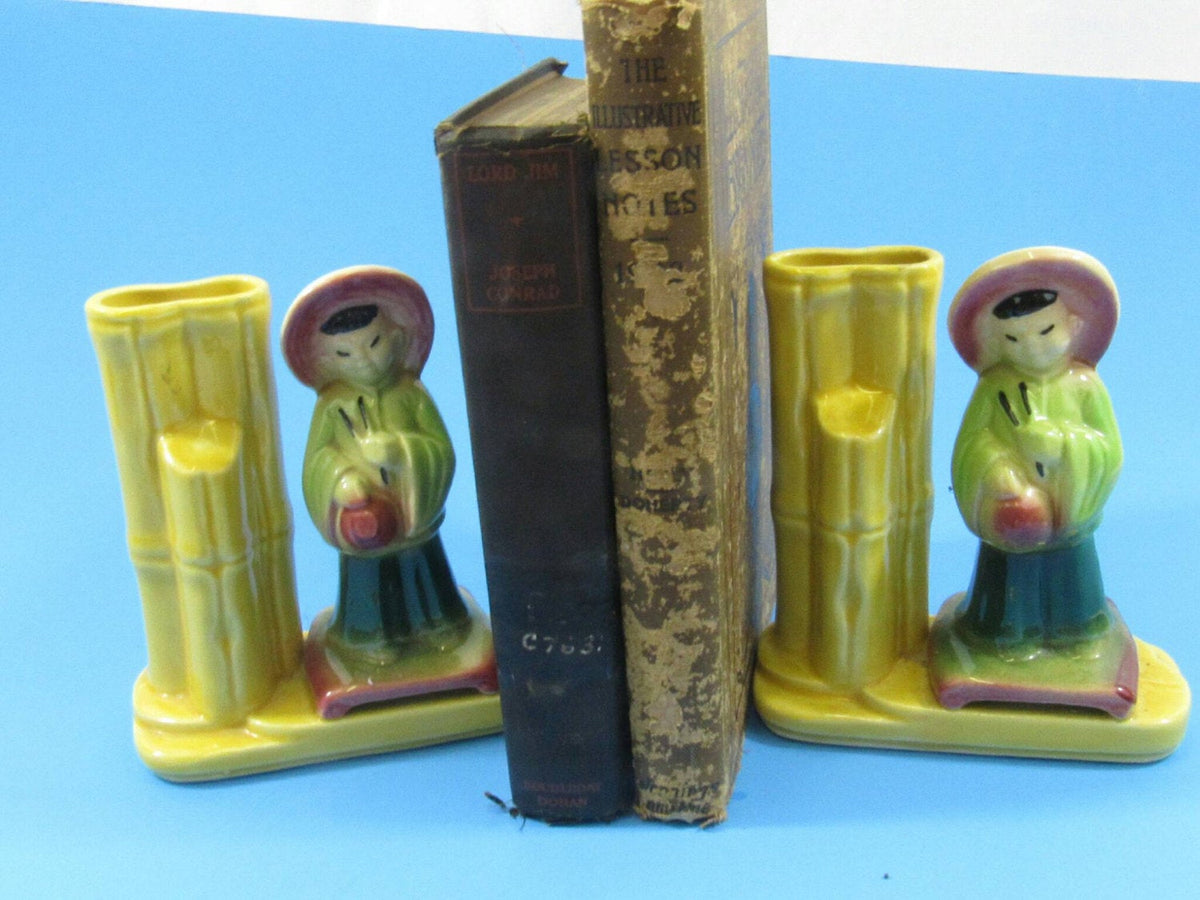 Vintage Asian Vase Planter Bookends Mid Century Bamboo Vase Made