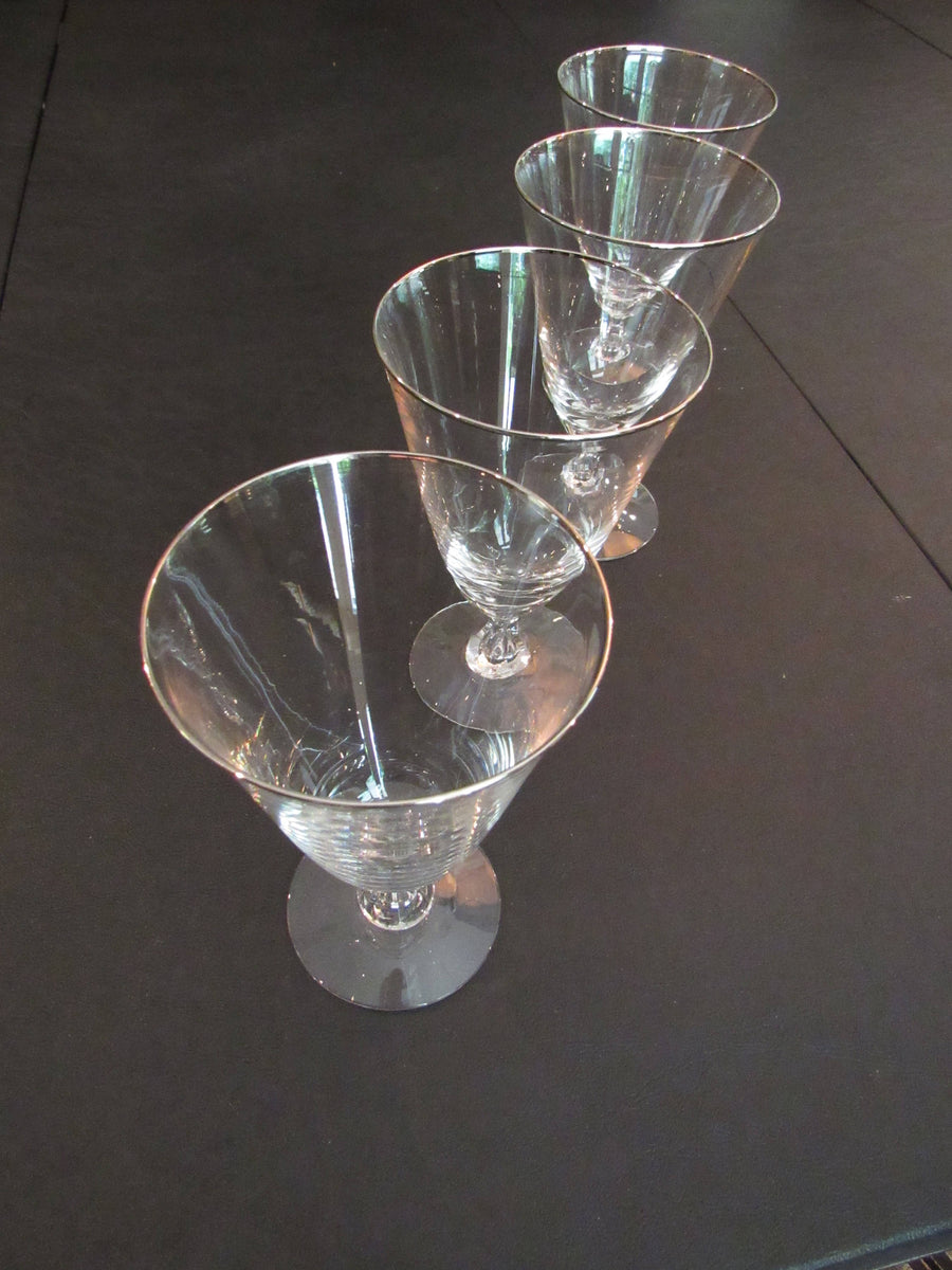 Eight Vintage Lead Crystal Footed Wine Glasses, Diamond and Ribs