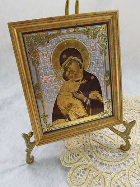 Vintage Byzantine Madonna With Child Framed Icon Decoupage Wall Hanging Wall Art Prayer Room Greek Orthodox Christianity