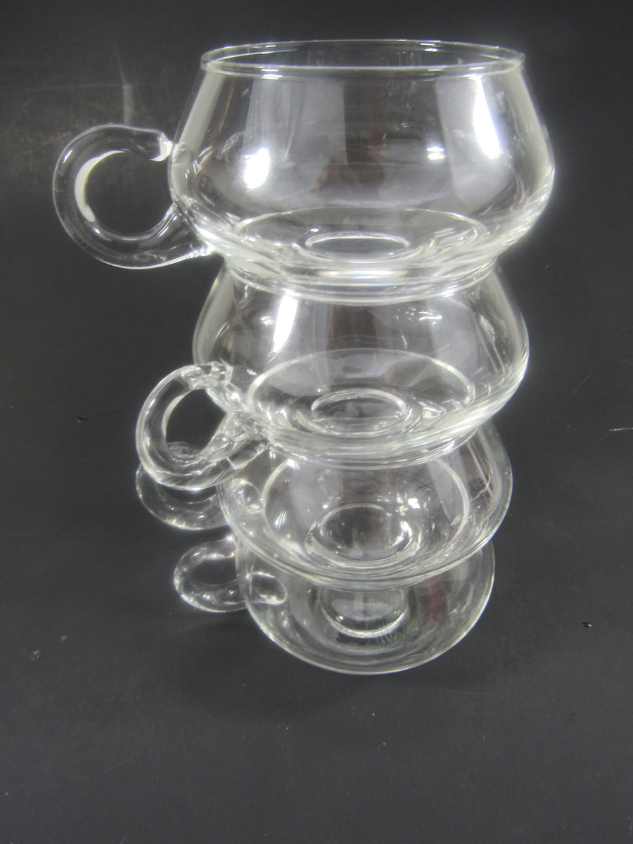 Set of 4 Clear Glass Cups and Saucers, Cut Clear Glass Coffee Cups, Clear  Glass Tea Cups Vintage Kitchen Decor 