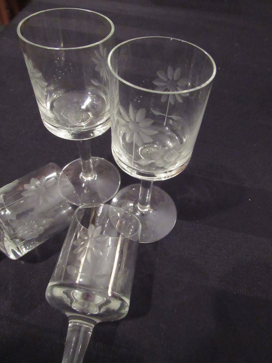 antique crystal etched wine glasses Vintage Etched Crystal Glasses Sherry Aperitif Barware Daisy Floral Pa –  TheFlyingHostess