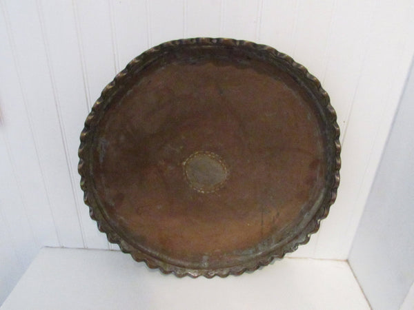 Vintage Primitive Copper Round Tray Decorative Rustic Hand Crafted Tray Serving Tray Sofa Tray Display Qajar Style Tray OOAK Collectible Art