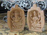 Vintage Wooden Namaste Hindu Goddess Lakshmi Lord Ganesha Praying Hand Ethnic Wood Statuary Spiritual Religious Home Decor Alter Wealth