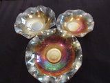 Antique Carnival Glass Bowl Depression Glass 1930s Imperial Glass Marigold Iris EACH Serving Bowl Decorative Bowl Fluted Edge Iridescent