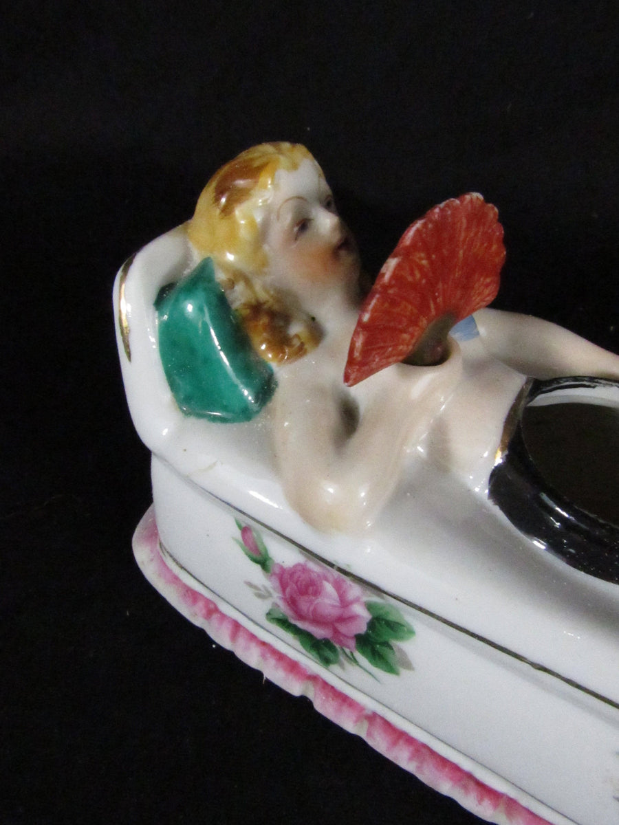 Factory Girl in Bath Vintage Porcelain Ashtray