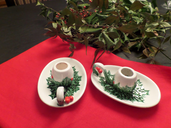Vintage Holly Candleholders Japan Christmas Tableware Holiday Decor