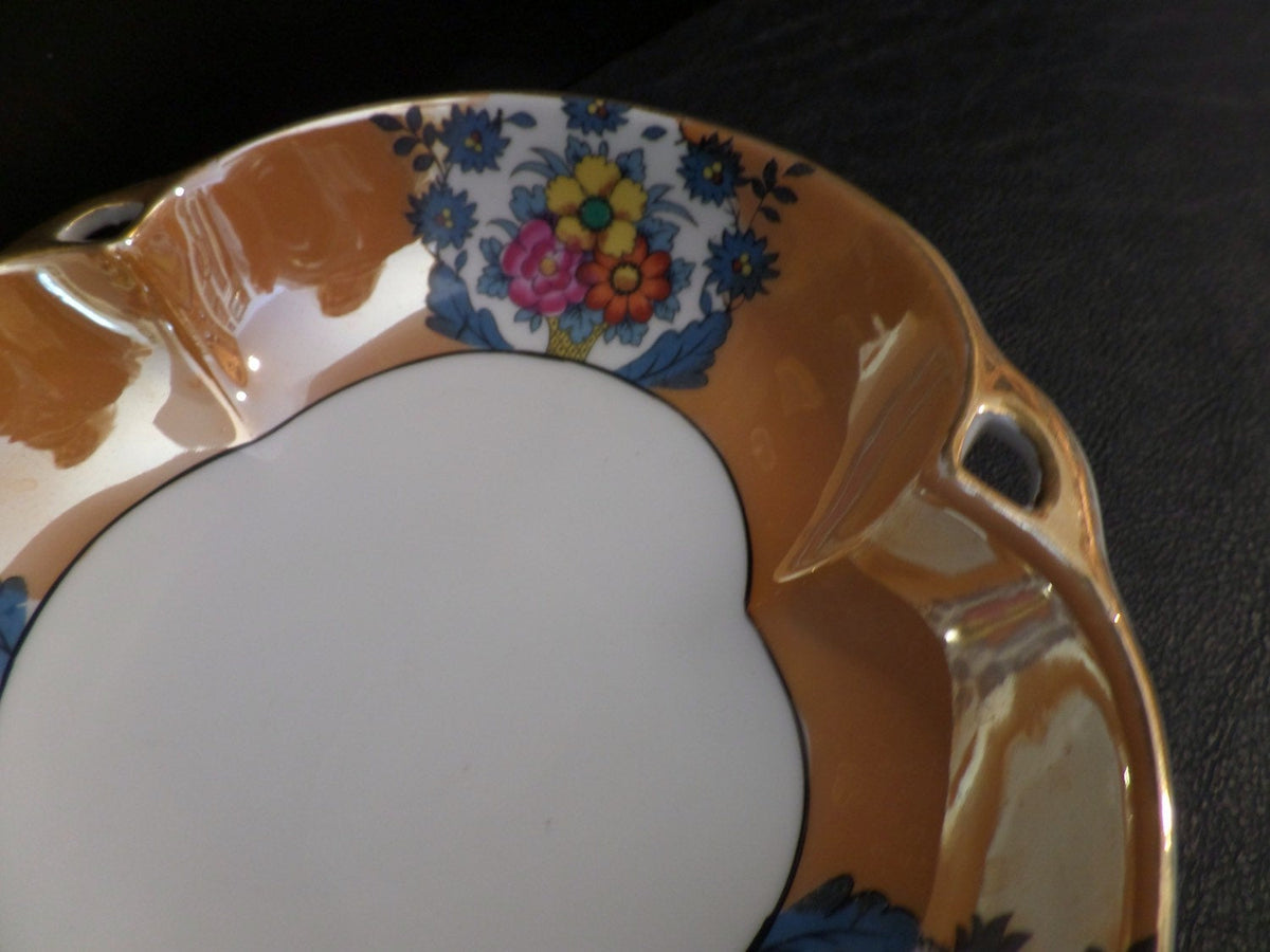Antique Noritake Lusterware Serving Bowl Scallop Edge Art