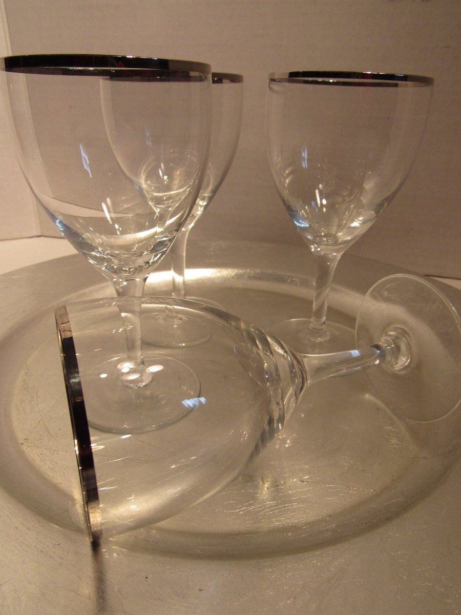 Vintage Platinum Rim CRYSTAL Etched Wine Glasses, Set of 7