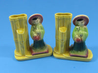 Vintage Asian Vase Planter Bookends Mid Century Bamboo Vase Made in USA Shawnee Pottery Oriental Figure Boy Girl EACH