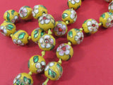 Antique Cloisonné Necklace Hand Knotted Asian Choker Yellow Beaded Necklace