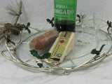 Vintage Holly Tray Metal Glass Christmas Cheese Charcuterie Platter Christmas Holiday Serving Over 14 in long