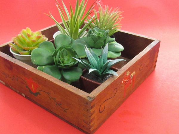 Vintage Wooden Storage Box Folk art Dovetail Edge