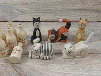 Vintage Wooden Miniature Cats With Milk Bottles 11 Piece Set