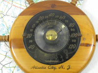 Vintage Thermometer Ship Steering Wheel Wall Hanging Nautical Beach Decor Souvenir Atlantic City, NJ