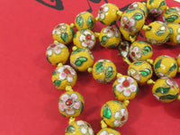 Antique Cloisonné Necklace Hand Knotted Asian Choker Yellow Beaded Necklace