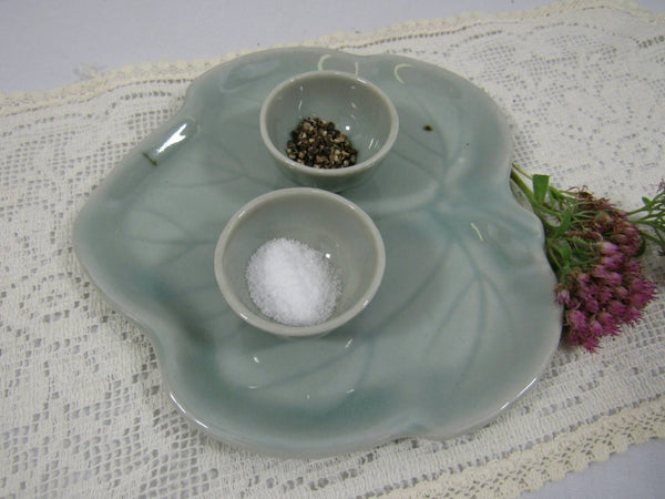 Vintage Ceramic Leaf Salt Pepper Cellar Small Plate