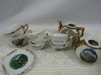Vintage Miniature China Tea Set Souvenir Tea Pots Tea Cups Mini Tea Set Pretend Play Japan Collectibles Shabby Chic Mismatched 9 Pieces