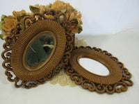 Vintage Mirror Hanging Decorative Mirror EACH Mid Century Howco 1978 Wicker Look Cottage chic Style