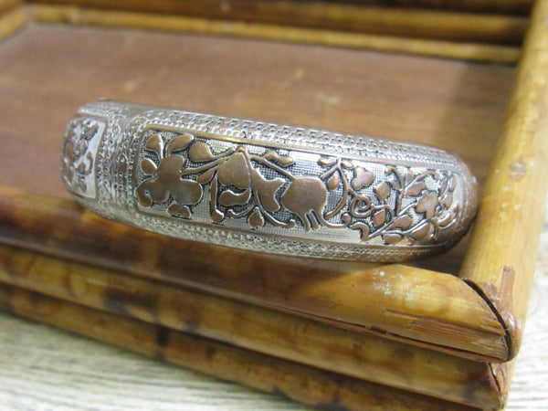 Vintage Silver Brass Embossed Bangle Moroccan Global Style Boho Bracelet Bohemian Bracelet, Gypsy Bracelet,