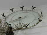 Vintage Holly Tray Metal Glass Christmas Cheese Charcuterie Platter Christmas Holiday Serving Over 14 in long