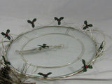 Vintage Holly Tray Metal Glass Christmas Cheese Charcuterie Platter Christmas Holiday Serving Over 14 in long