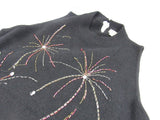 Vintage NY Skyline Sequin Sweater Shell Big Apple Fireworks Angora Lambswool Black Sweater Shell Holiday Wear