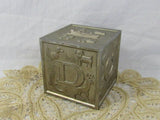 Vintage Brushed Pewter Alphabet Block Bank Child's Bank Baby Gift ABC's 123 Bank Old Fashioned Savings Account