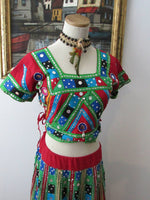 Vintage Handcrafted Mirrored Skirt Top Gharagra Lehenga India Ethnic Folk Tribal Banjara Gypsy Festival Travel Diversity