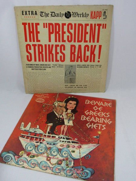 Vintage Mid Century LP Albums The President Strikes Back Kennedy Political Satire Comedy Beware of Greeks Bearing Gifts Jackie Aristotle