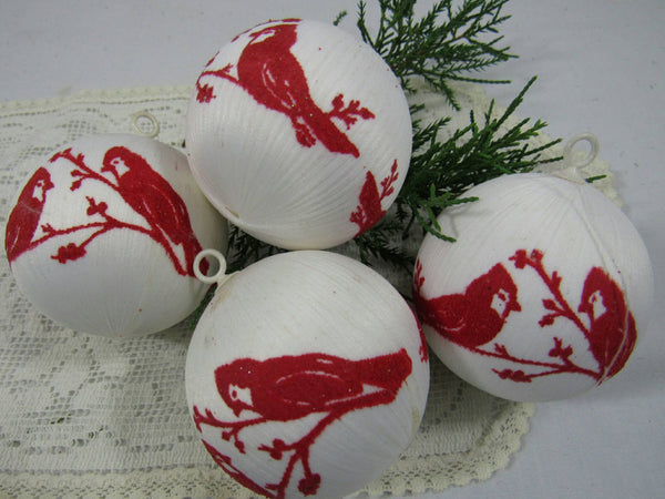 Vintage Satin String Felted Bird Ornaments 50 QTY Red Cardinal Christmas Ball Ornaments lCRAFTING