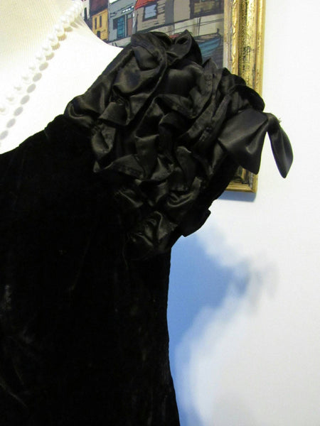 Vintage Velvet Black Dress Embellished Sleeves Moda International