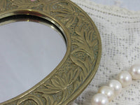 Vintage Brass Standing Mirror Art Nouveau Style Round Mirror on Stand