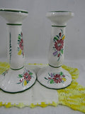 Vintage Hand Painted  Candleholders Portugal Jay Willfred for Andrea by Sadek Cottage Chic Candle Holders Mediterranean Pottery