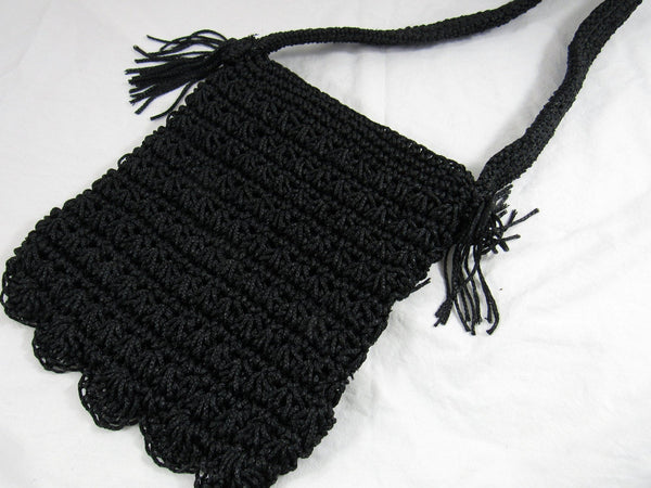Vintage Black Woven Shoulder Purse Japan 1960's Crossbody Bag Summer