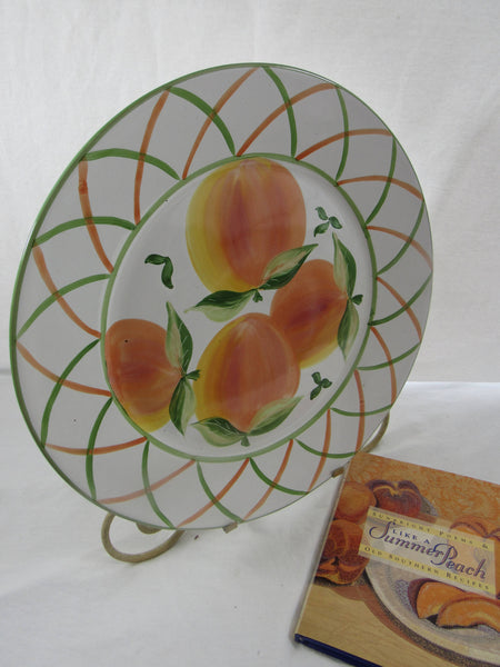 Vintage Portugal Ceramic Hand Painted White Serving Platter Peaches by Barbara Eigen Block Molde Table Art Collectible