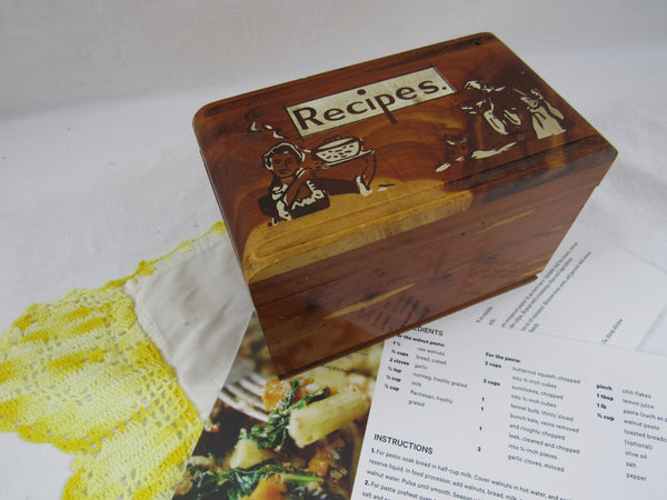 Vintage Cedar Wooden Recipe Box File Box Wood Storage Box Handmade Wooden Box Retro Kitschy Kitchen Storage