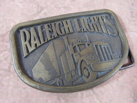 Vintage Raleigh Lights Brass Belt Buckle Tobacciana Promotional 1970's Big Rig Truck