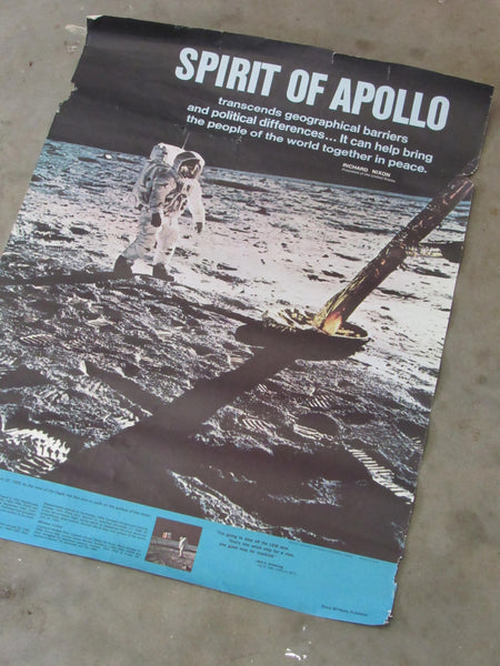 Vintage Apollo 11 Poster Spirit of Apollo Rand McNally Nixon Era Memorabillia