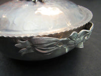 Vintage Hammered Aluminum Serving Lidded Bowl Ornate Engraved Floral Pattern Lid Mid Century