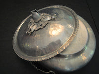 Vintage Hammered Aluminum Serving Lidded Bowl Ornate Engraved Floral Pattern Lid Mid Century