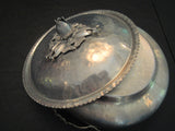 Vintage Hammered Aluminum Serving Lidded Bowl Ornate Engraved Floral Pattern Lid Mid Century