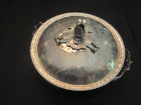 Vintage Hammered Aluminum Serving Lidded Bowl Ornate Engraved Floral Pattern Lid Mid Century