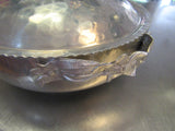 Vintage Hammered Aluminum Serving Lidded Bowl Ornate Engraved Floral Pattern Lid Mid Century