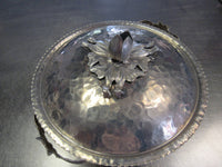 Vintage Hammered Aluminum Serving Lidded Bowl Ornate Engraved Floral Pattern Lid Mid Century