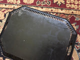 Vintage Black Metal Toleware Hand-painted Serving Tray Tole Tray with Handles Shabby Chic Perfume Vanity Cordial Tray