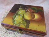 Vintage Hand Painted Footed Wooden Box Wood Box with Still Life Jewelry Box Stash Box Storage Home Decor British Colonial Style