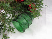 Vintage Miniature Whiskey Wine Barrel Pressed Green Glass Collectible Knick Knack