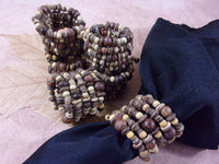 Wood Beaded Tribal Boho Ethnic Napkin Rings Set of 6