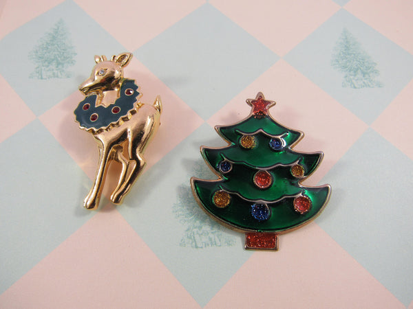 Vintage Christmas Pin SOLD SEPARATELY Reindeer Christmas Tree Brooch Holiday Wear Gift Ideas Under 10 Bucks