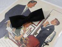 Vintage Bowtie Clip On Black Satin Bow Tie Mid Century Formal Wear Black Tie